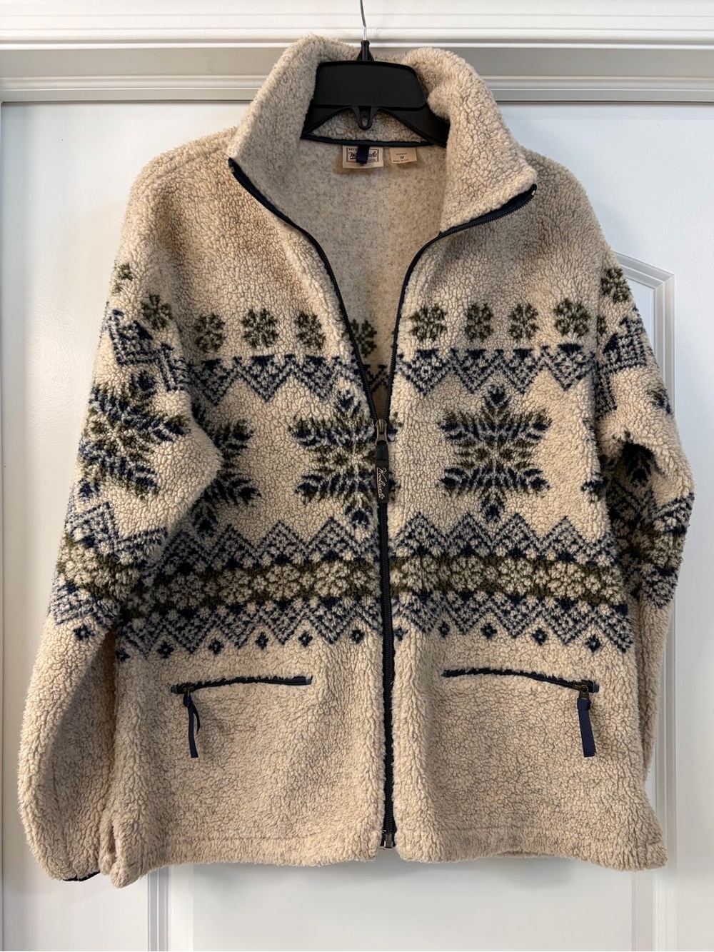 Vintage Woolrich Fleece  Large Full  Zip Fair isle Snowflake Size Medium